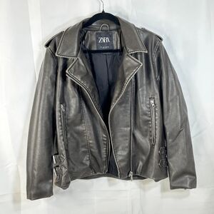 ZARA Metallic Faux Leather Moto Jacket – Women’s Medium